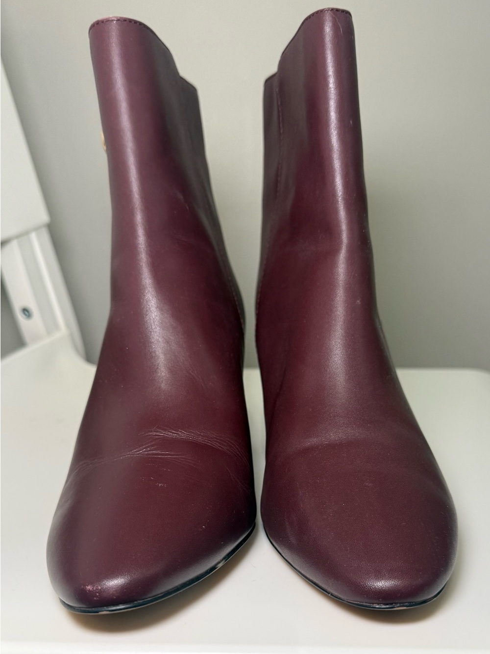 Coach Wine Leather Ankle Boots with Gold Zip Pull - Picture 5 of 13